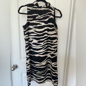 H & M tie back dress, black and beige zebra print
